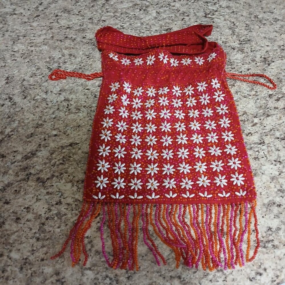 Christian Livingston Beaded Red purse with white flowers